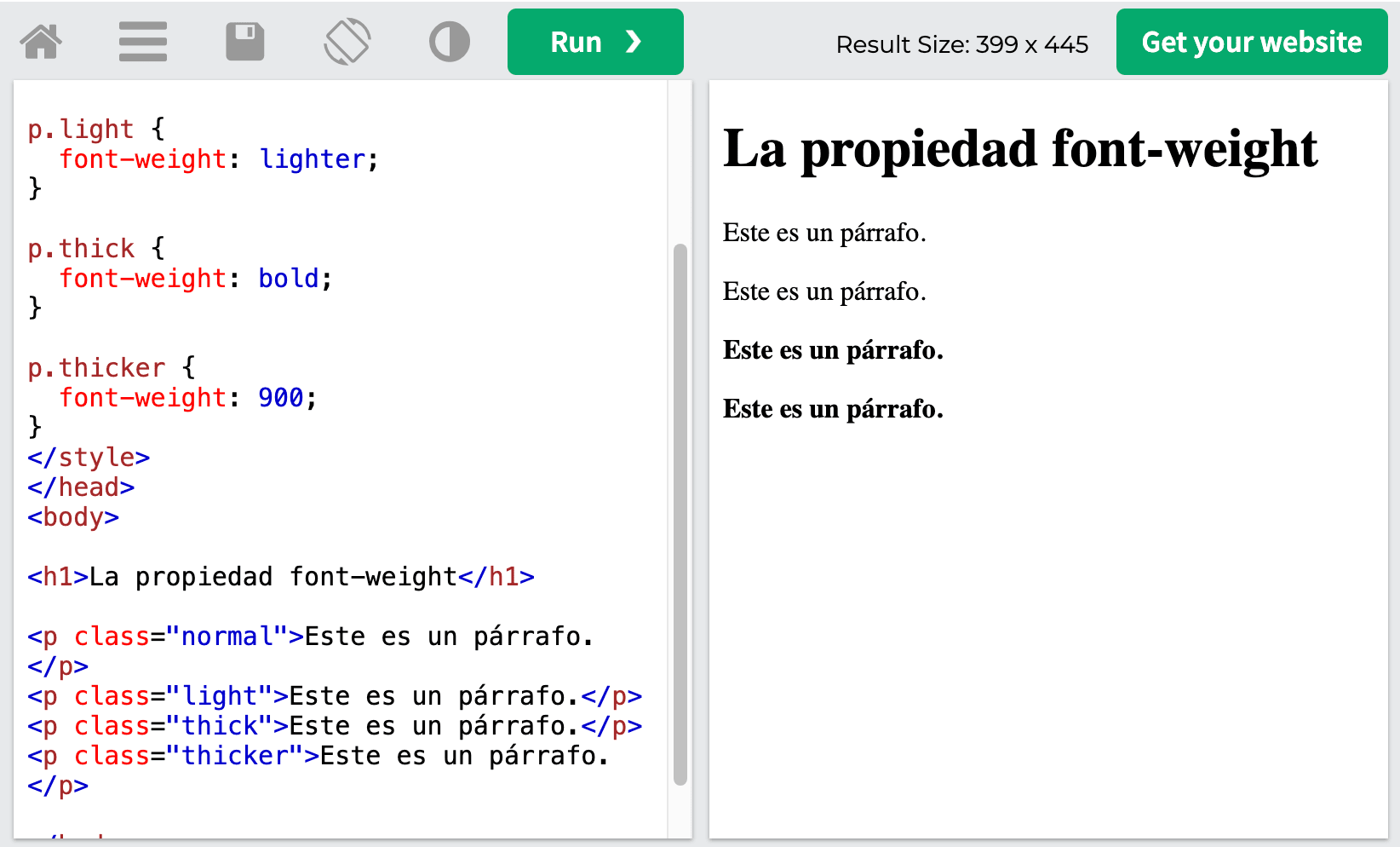Ejemplos de texto en negrita con font-weight