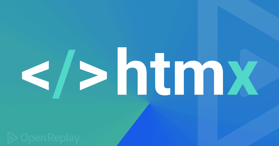 Logotipo de HTMX sobre un fondo degradado azul y verde. Un artículo explicando qué es HTMX.