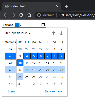 Ejemplo de Type Week en HTML