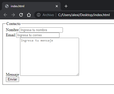 Ejemplo de Formulario de Contacto en HTML
