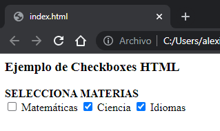 Ejemplo de Type Checkbox en HTML