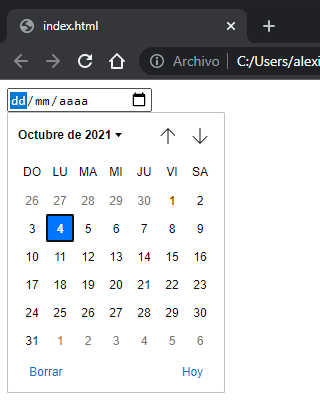 Ejemplo de Type Date en HTML