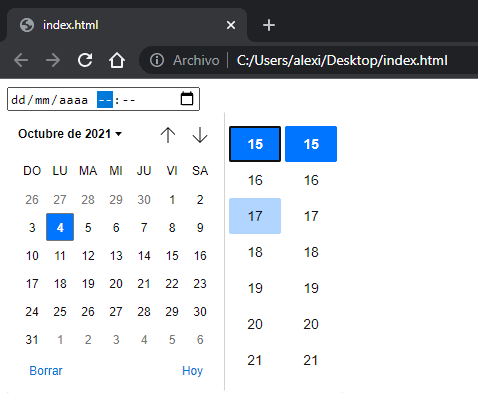 Ejemplo de Type Datetime-local en HTML