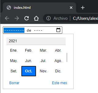 Ejemplo de Type Month en HTML