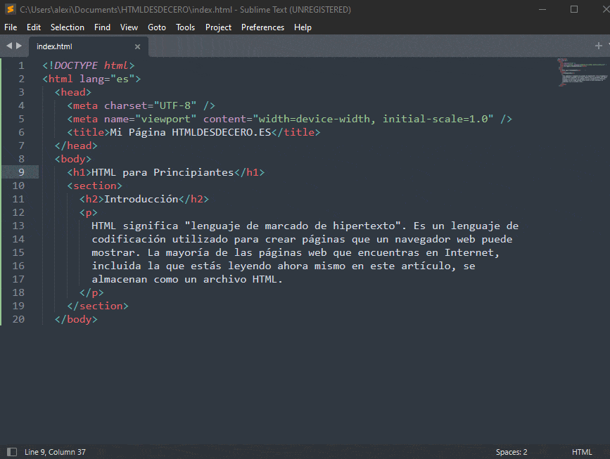 Vista previa de ejemplo HTML