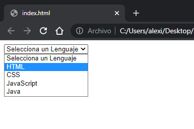 Ejemplo de select en HTML