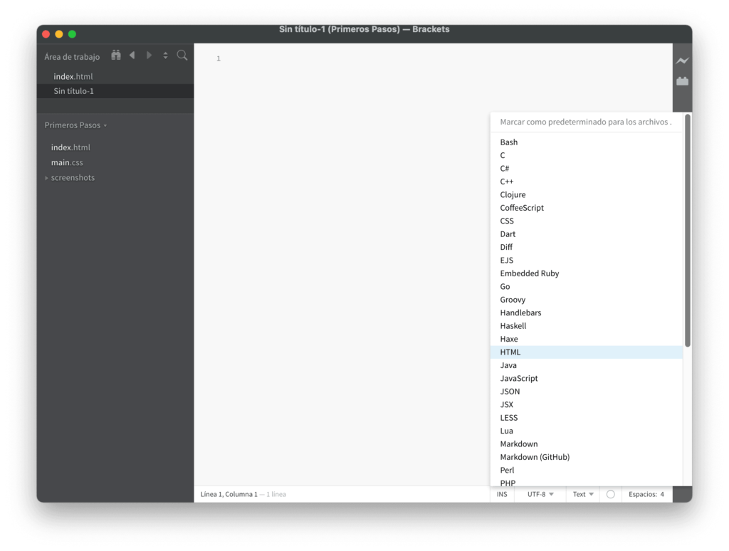 Formato HTML en Brackets