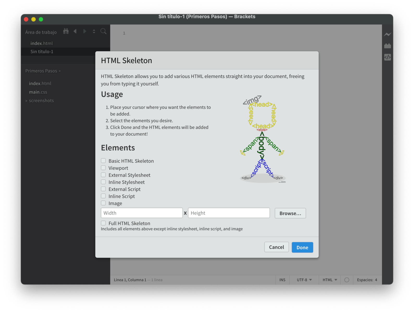 Creación de la Primera Página HTML con Brackets