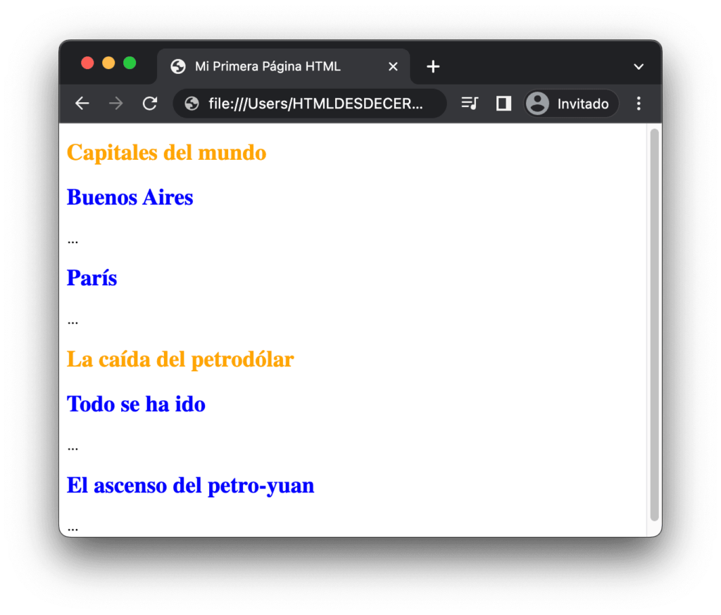 Ejemplo de article y section en HTML
