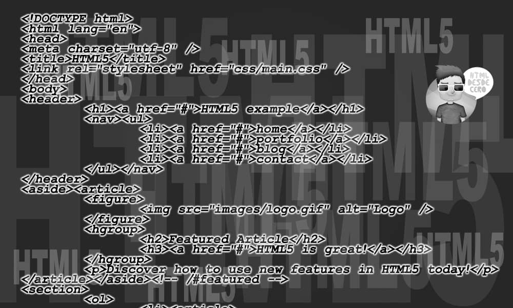Ejemplo de códigos y etiquetas en HTML5