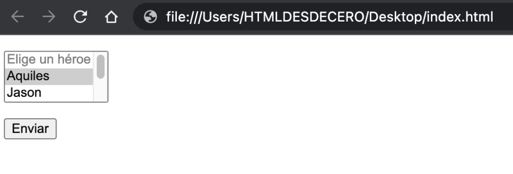 Ejemplo de etiqueta SELECT HTML