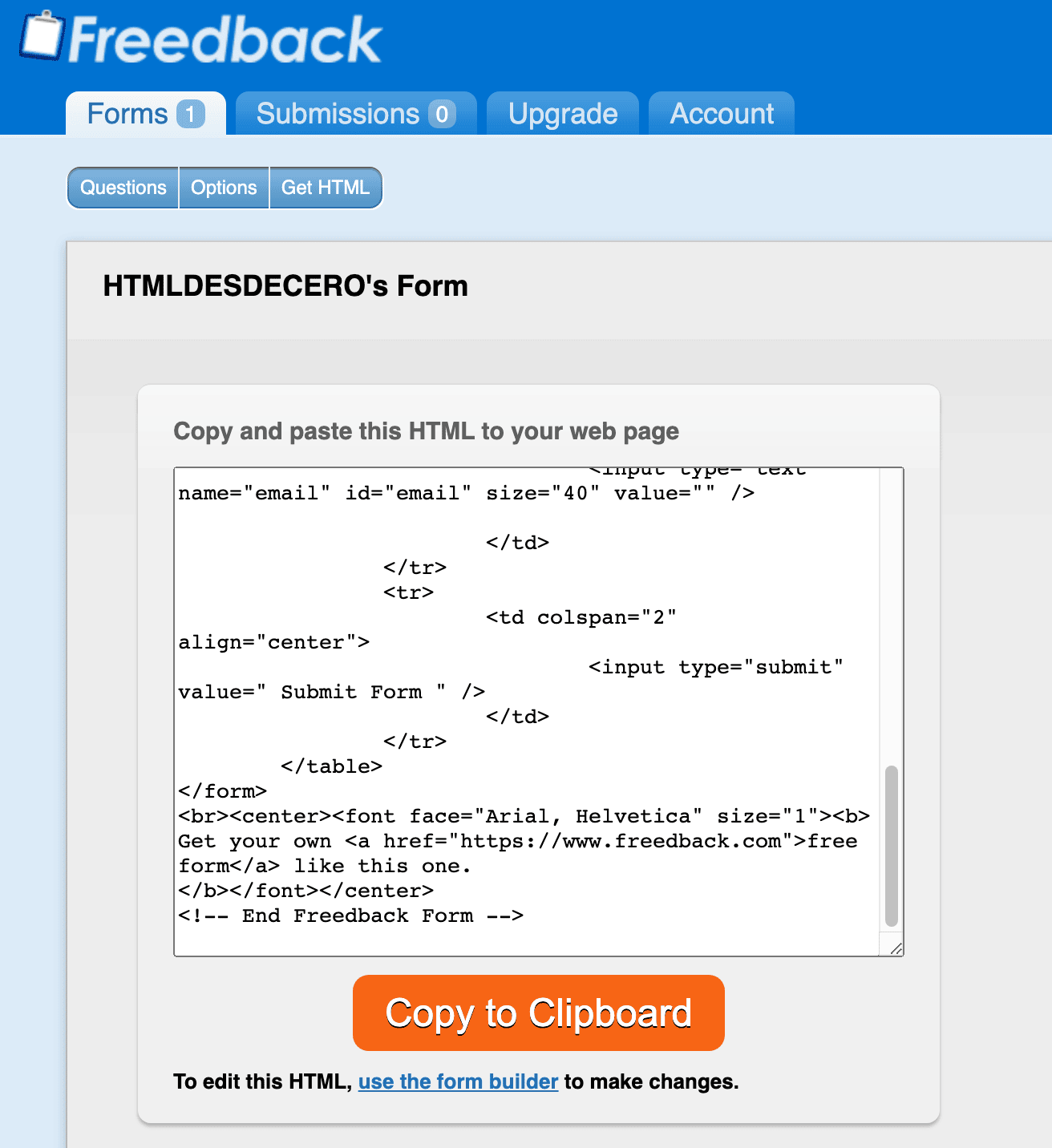 Descargar código fuente de formulario HTML con Freedback