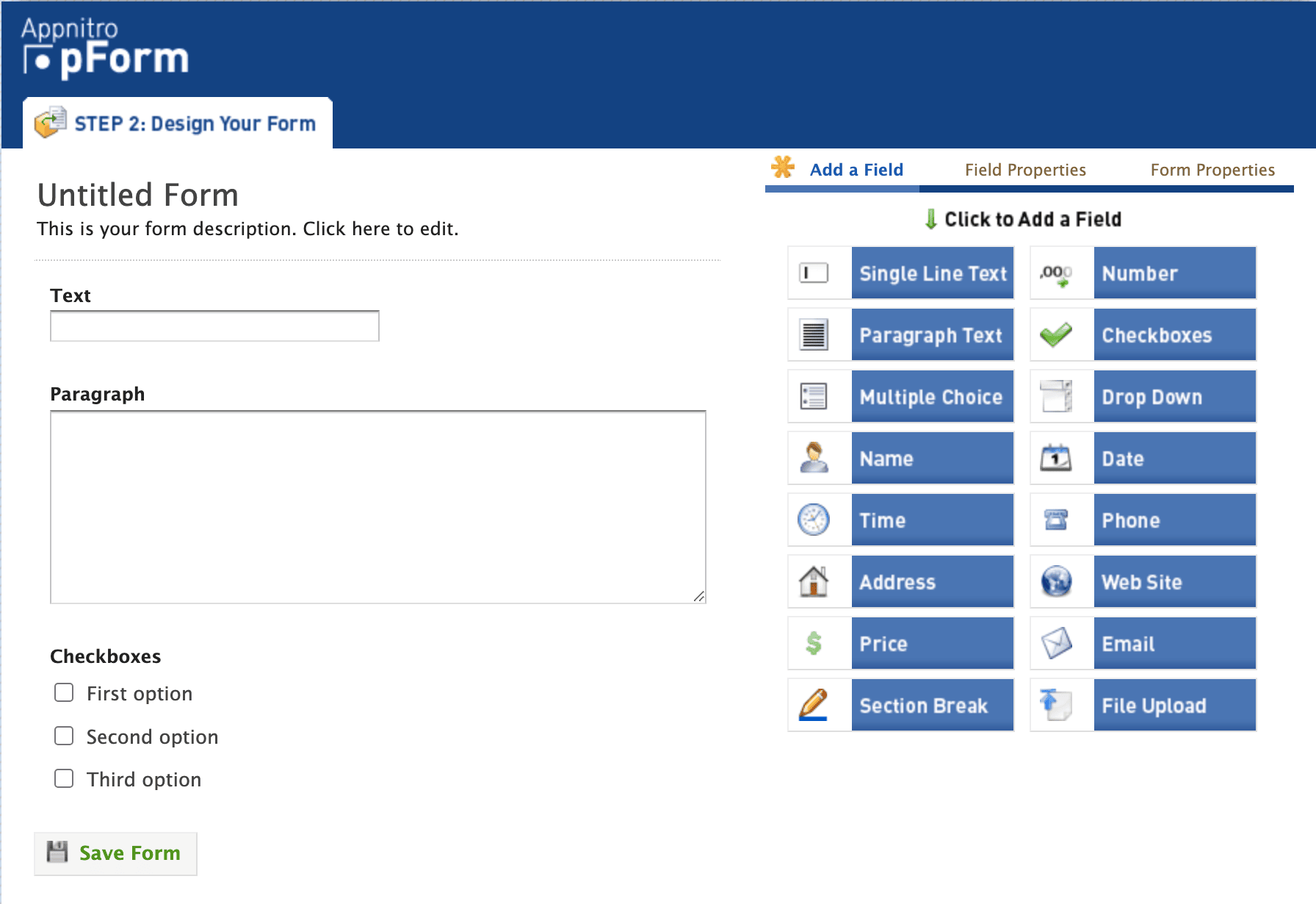 pForm para crear y descargar formulario HTML
