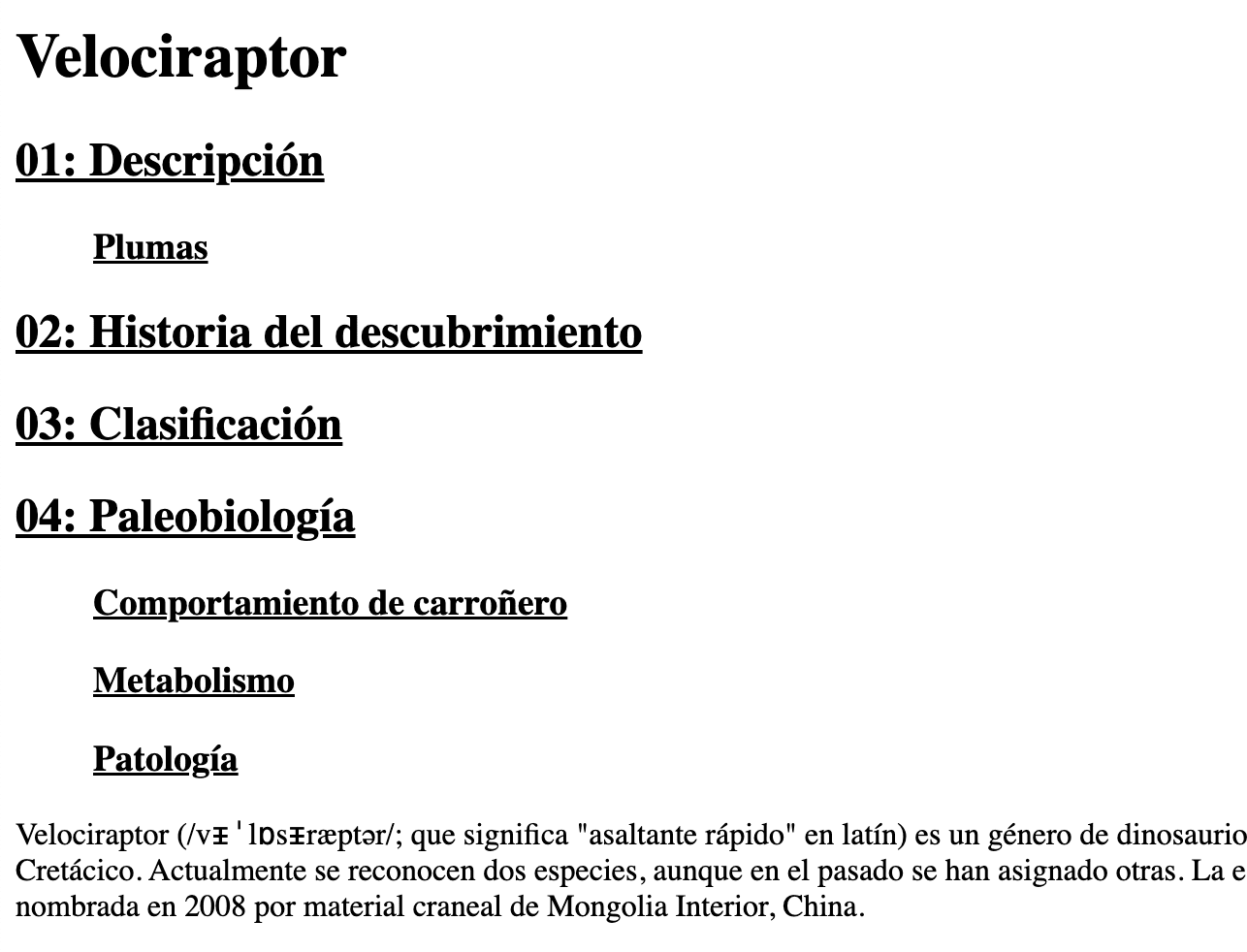Tabla de contenido básico en HTML
