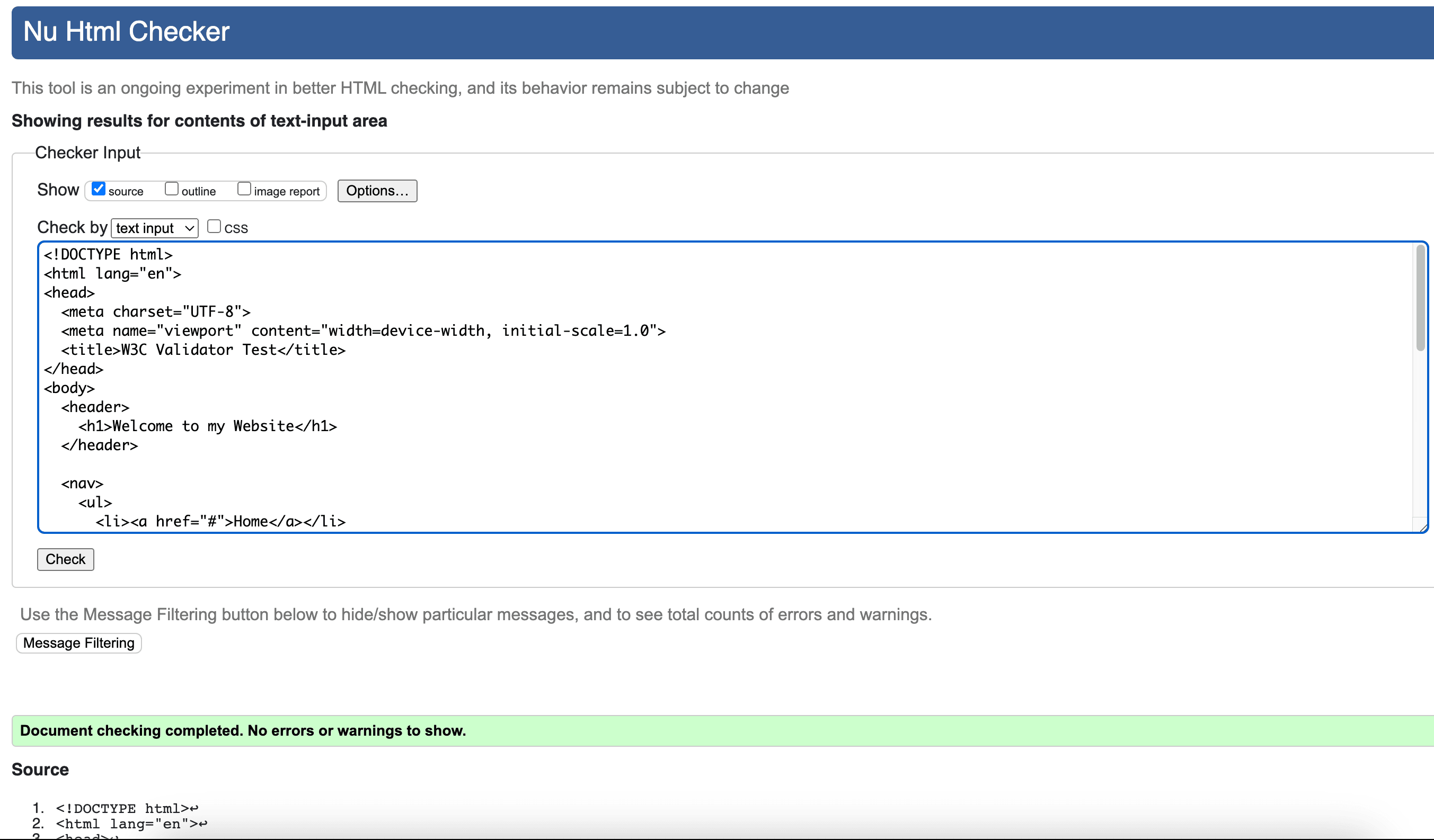 Comprobar código HTML con W3C Validator