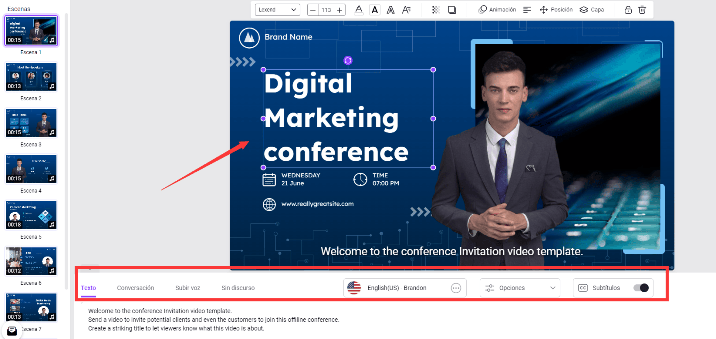 Editar plantilla de video