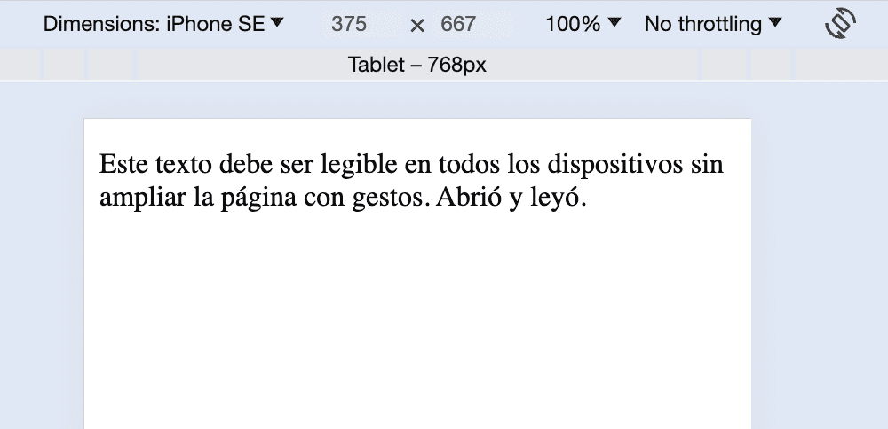 Página de prueba con etiqueta viewport en un teléfono