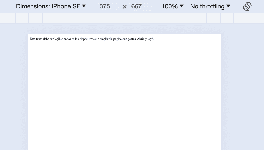 Página de prueba sin etiqueta viewport en un teléfono