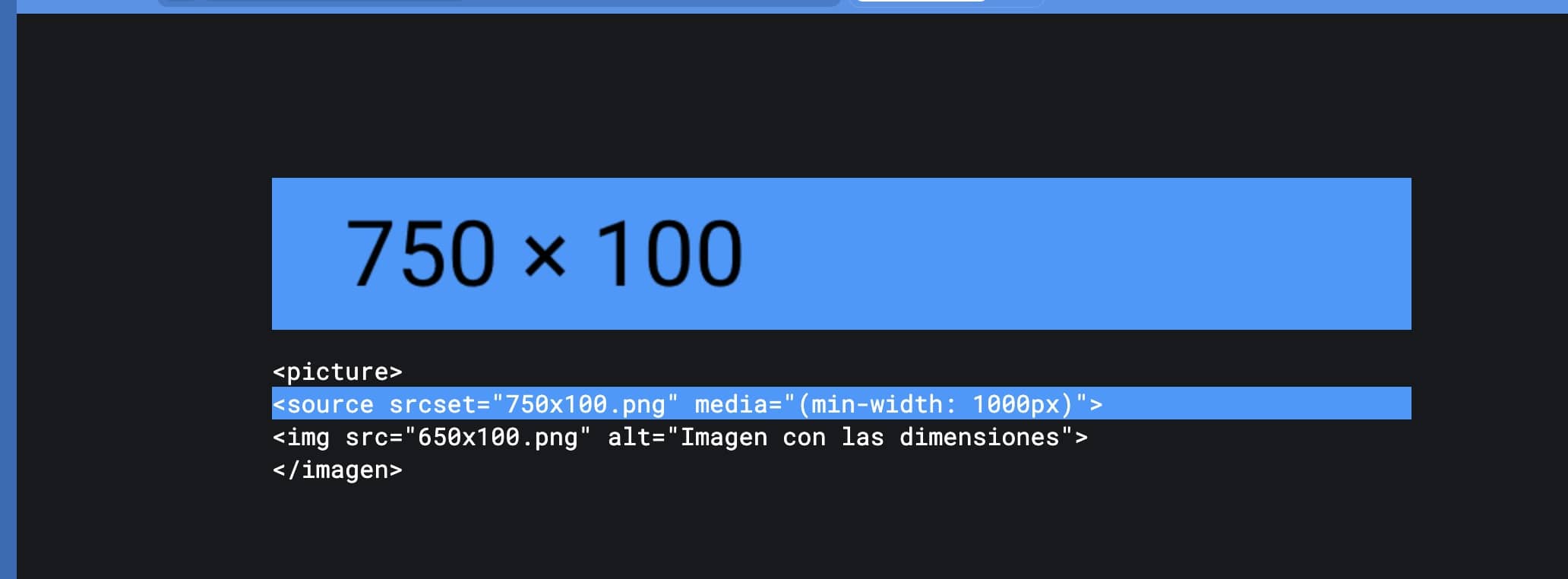 Dimensión de 750 y 100 de imagen