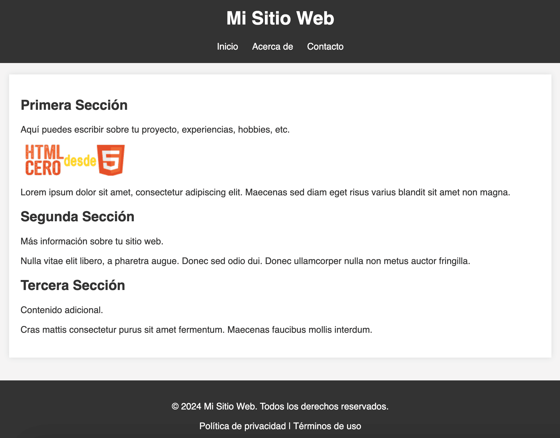 Ejemplo de plantilla Simple HTML
