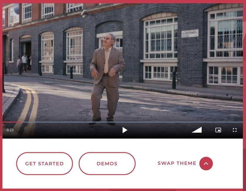 Captura de pantalla del reproductor de video HTML5 Video.js con un hombre bailando.